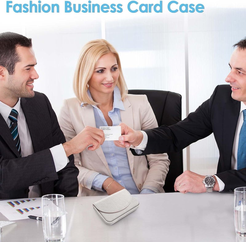 Xavier Business Card Holder，PU Leather Business Card Case Color Printing Pattern Card Holder Wallet，Pockets Magnetic Credit Card Holders for Men and Women，White - Image 4